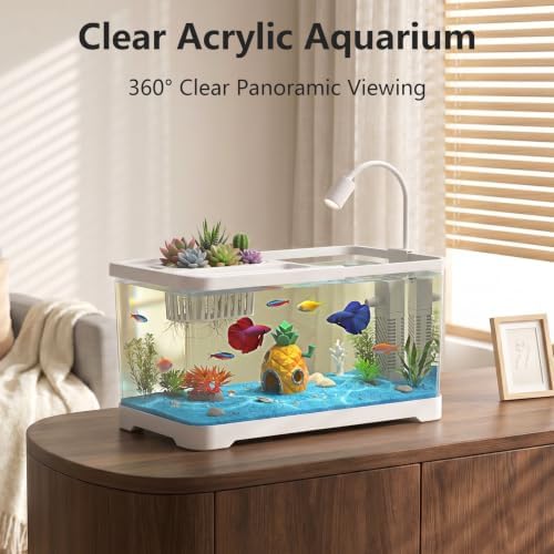 4 Gallon Fish Tank Aquarium Starter Kit with Filter and Light(Medium White)