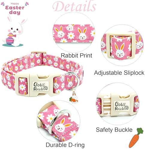 Easter Dog Collar-Cute Rabbit Adjustable Pet Collar Soft Pink Holiday Puppy Collar Comfortable Cotton Necklace Gift for Small Dogs