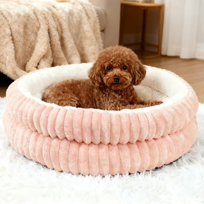 Washable Round Donut Dog Bed,Cat Beds for Indoor Cats(Pink,M)
