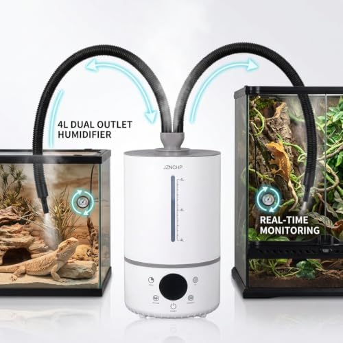 Reptile Humidifier and Fogger, 4L Plant Mister with Dual Probes and Tubes for Two Terrariums, Constant Humidity Setting, 48H Runtime