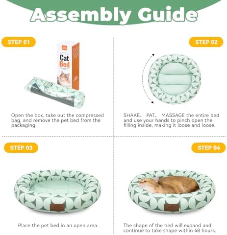 Zerbuger 20in Green Pattern Round Dog Bed Sofa for Dogs Cats, Washable