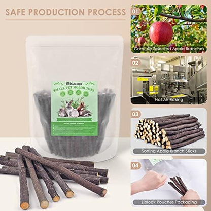 Bissap Apple Sticks for Rabbits, Natural Bunny Chew Toys and Treats for Chinchilla Guinea Pig Hamster Gerbil Small Animals Pet Apple Wood Stick Toys Teeth Grinding (230g/8.1oz)