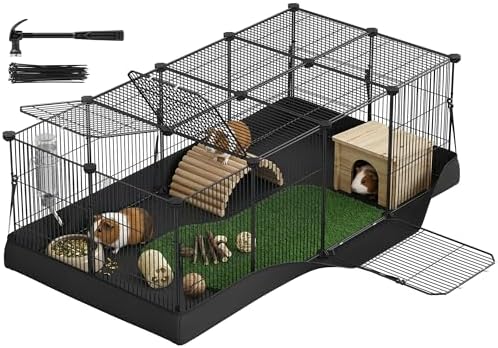 SONGMICS Guinea Pig Cage，Small Animal Playpen with Lid