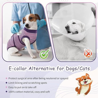 Kuoser Dog Surgery Recovery Suit, Soft Breathable Dog Recovery Suit for Female Spay Male Nueuter, Anti Licking Puppy Onesie Pet Surgical Suit for Dogs Abdominal Wounds Skin Disease, Purple Strips XL