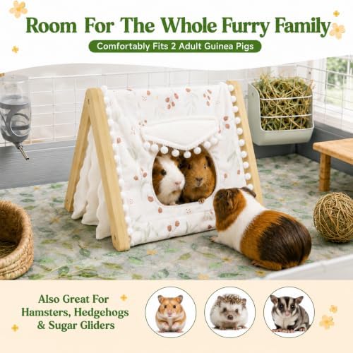 Guinea Pig House, Bamboo Hideout with Window, Bottomless Cage Accessory