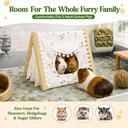 Guinea Pig House, Bamboo Hideout with Window, Bottomless Cage Accessory