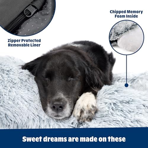 Barkbox Dog Bed, 2-in-1 Memory Foam Donut Cuddler Dog and Cat Bed, Calming Orthopedic Joint Relief Fur Crate Lounger for Pets, Machine Washable + Removable Cover, Waterproof Lining, Includes Toy