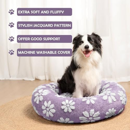 Donut Dog Beds, Calming Round Cat Beds for Indoor Cats, Purple, 23"