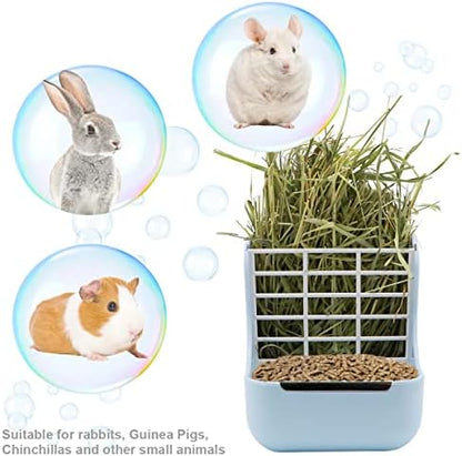Litewoo Rabbit Hay Feeder 2 in 1 Automatic Guinea Pig Food Bowl, Blue
