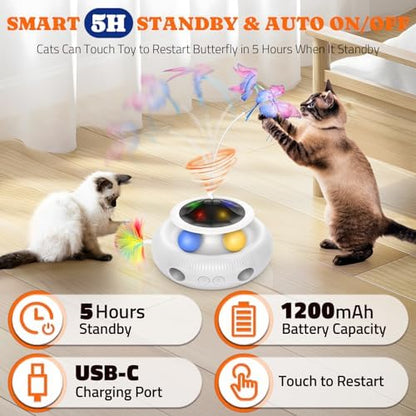 Pawtners Cat Toys, Automatic Interactive Kitten Toys for Indoor Cats, White