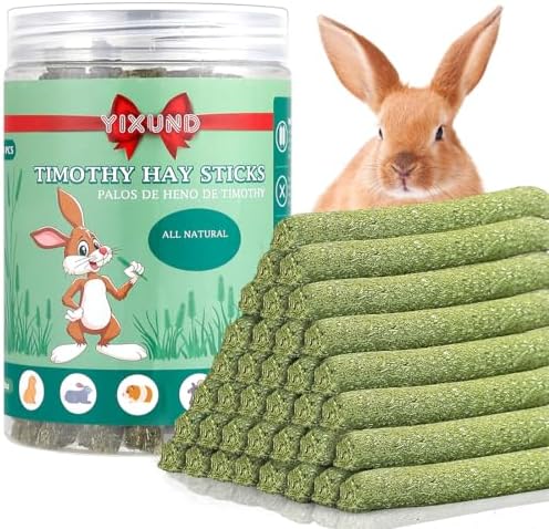 YIXUND Timothy Hay Sticks Treats for Rabbits & Other Small Pets - 40pcs Natural Handmade Chew Toys