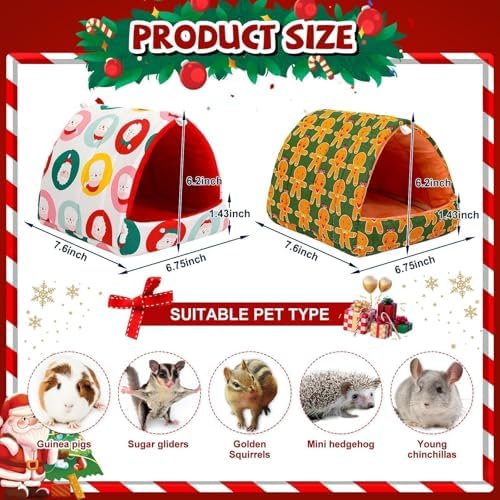 UPINS 2 Pack Christmas Guinea Pig Hideout,Guinea Pig Bed