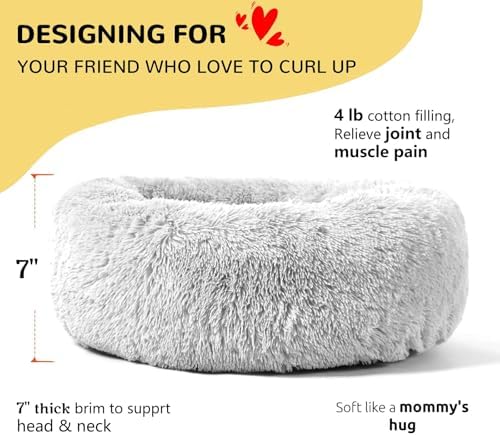 HACHIKITTY Calming Donut Cuddler Dog Bed, Indoor Puppy Beds for Large Dogs, XLarge 36''