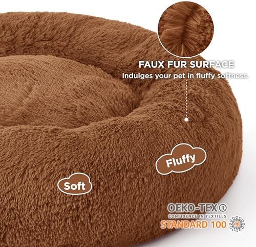 Bedsure Calming Dog Beds Large Sized Dog Donut Washable Pet Bed,36in Copper