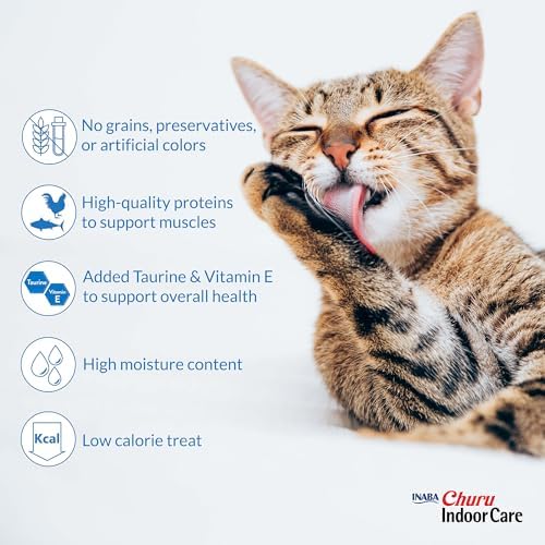 INABA Churu Indoor Care for Hairball Control, Functional Lickable Cat Treat with Taurine & Green Tea Extract, 0.5oz Each, 20 Tubes Total, Chicken & Salmon Variety