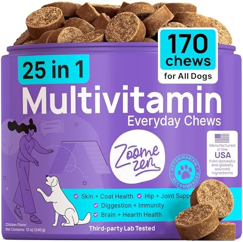 Dog Multivitamin Chewable with Glucosamine, Chondroitin & Probiotics – Dog Vitamins And Supplements – Skin, Hip & Joint, Immune - Puppy, Senior Dogs Supplements, 1 pack 170 Count, Made in USA