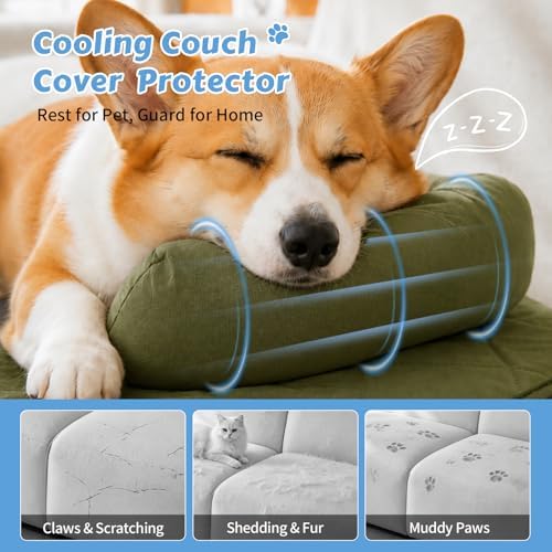 Cooling Dog Bed Mats with Neck & Head Support, 35.43 x31.5 inch Army Green