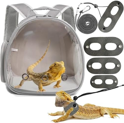 Bearded Dragon Travel Backpack with Harness and Leash Set,Lizard Backpack Travel Carrier,Space Capsule Clear Bubble Window Astronaut Reptile Carrier Backpack for Kids, Airline Approved