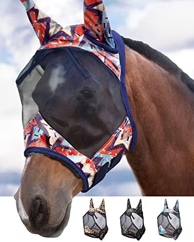 Harrison Howard LumiVista Horse Fly Mask Standard with Ears UV Protection for Horse Abstract Graffiti XL Extra Full