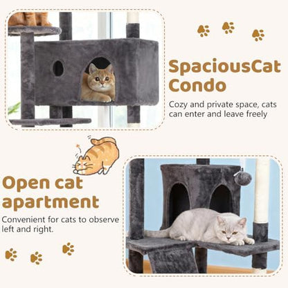 BestOffice 70 Inch Cat Tree, Multi-Level Cat Tower with Condo, Perches, Sisal Scratching Posts, Climbing Ladder,Indoor Activity Center Play House for Kittens & Adult Cats, Light Gray