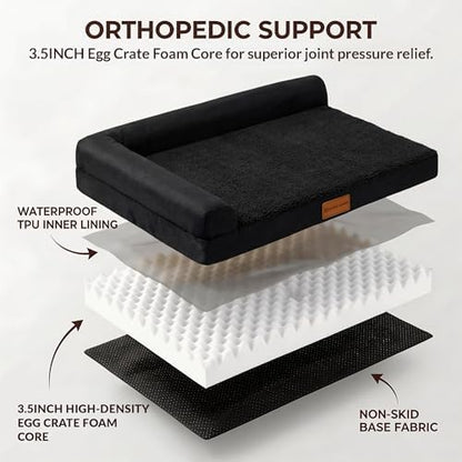 Patas Lague Orthopedic Medium Dog Bed Washable Pet Sofa Bed 30''X20''Black