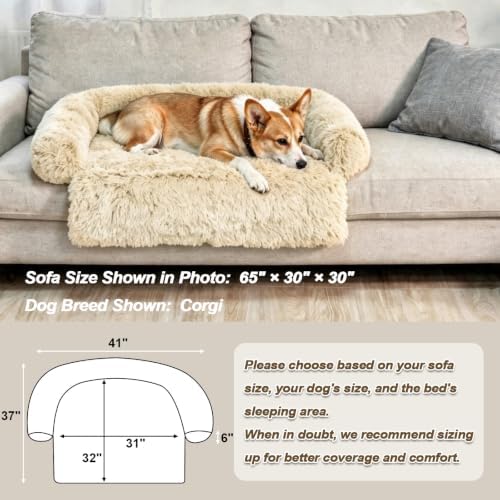 Calming Dog Bed Fluffy Plush Dog Mat for Furniture Protector with Removable Washable Cover for Large Medium Small Dogs and Cats (Medium, Beige)
