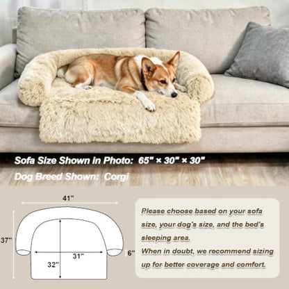 Calming Dog Bed Fluffy Plush Dog Mat for Furniture Protector with Removable Washable Cover for Large Medium Small Dogs and Cats (Medium, Beige)