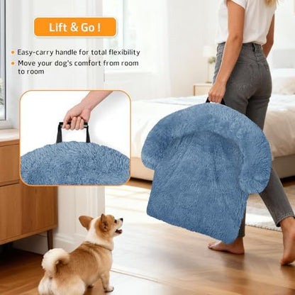 GGIB Calming Dog Bed Fluffy Plush Dog Mat for Furniture Protector with Removable Washable Cover for Large Medium Small Dogs and Cats (Large, Navy)