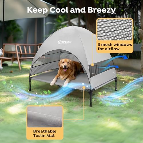 Veehoo Outdoor Dog Bed with Canopy, Cooling Elevated Dog Shade for Outside