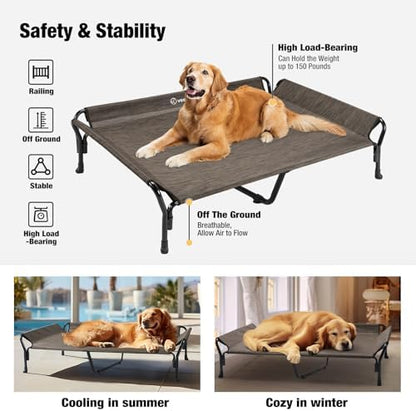 Veehoo Cooling Elevated Dog Bed, Raised Dog Cot with Guardrail & Headrest