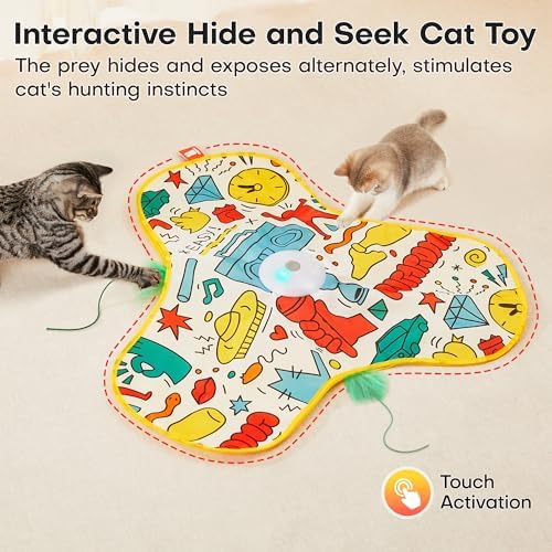 Potaroma Interactive Cat Feather Toys, Hide and Seek Moving Feather Wand
