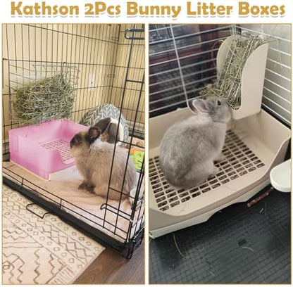 kathson 2PCS Large Rabbit Litter Box Trainer, Potty Corner Toilet with Drawer Bigger Pet Pan for Adult Hamster, Guinea Pig, Ferret, Galesaur, Bunny and Other Animals (Pink,Brown)