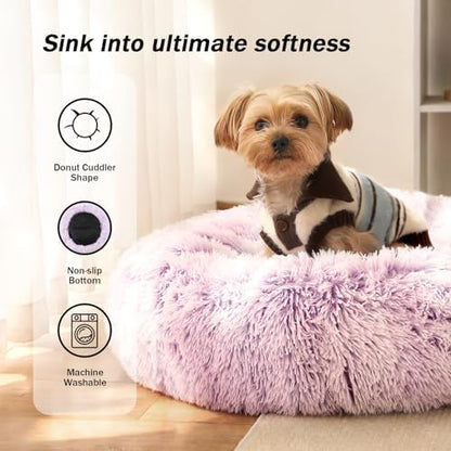 NOYAL Donut Dog Bed for Small Medium Pets, Plush Calming Faux Fur