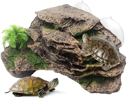kathson Turtle Basking Platform with Suction Cup,Turtle Ramp Climbing Basking Platform Artificial Plants Decor Resting Basking Terrace Aquarium Ornament Rock for Frogs Lizards Bearded Dragon