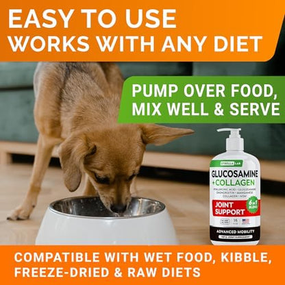 Liquid Glucosamine for Dogs w/Collagen, Hip Joint Supplement, Mobility Aid
