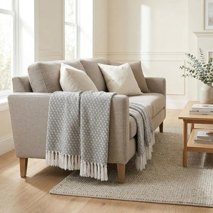 Americanflat 50x60 Throw Blanket - Soft and Breathable Cotton Throw Blanket for Couch, Bed, Chair - Decorative Blankets Perfect for Home or Outdoor Use - Cloud Grey and White Mini Diamond Design