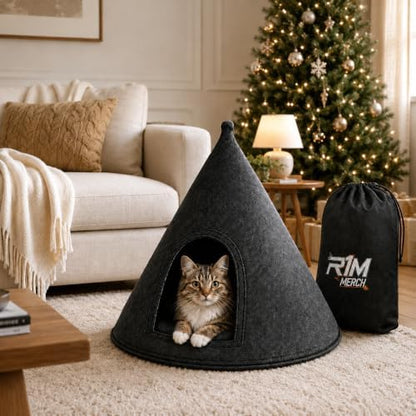 Cat Bed - Cat Cave Premium Felt Cat Bed Enclosure for Indoor Cats and Other Pets, Stylish Indoor Pet House, Dark Grey (Medium)