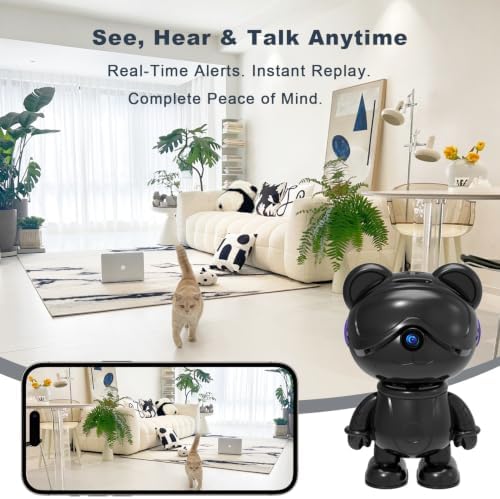 3K Indoor Camera Robot, Black Bear Baby Monitor & Pet Camera for Home