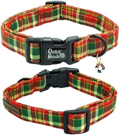 Dog Collars - Red Plaid Print, Soft, Adjustable, Gift Collar for Medium Dogs