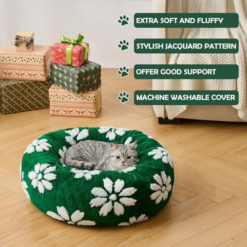 Round Cat Beds for Indoor Cats, Small Donut Dog Beds, Green, 20"