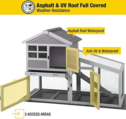 Aivituvin Rabbit Hutch Outdoor Chickecn Coop Indoor Bunny Cage with Pull Out Tray,Upgrade Version,Removable Bottom Wire Mesh 53.4" L x 23.6" W x 38.1" H