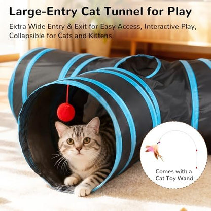 Tempcore Cat Tunnel, 3-Way Collapsible Toy, Medium Size Black & Blue