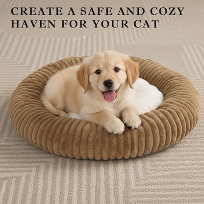 Short Plush Dog Bed Donut, Ultra-Soft & Machine Washable Dog Beds, Durable Round Calming Pet Bed for Cats and Small, Medium, Large Dogs (Coffee Brown, Small)