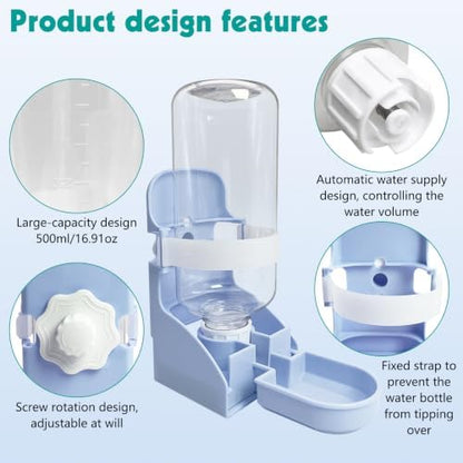 kathson Rabbit Water Bottle, 17oz Hanging Water Fountain Automatic Dispenser No Leak WaterFeeder for Bunny Chinchilla Guinea Pig Hedgehog Ferret