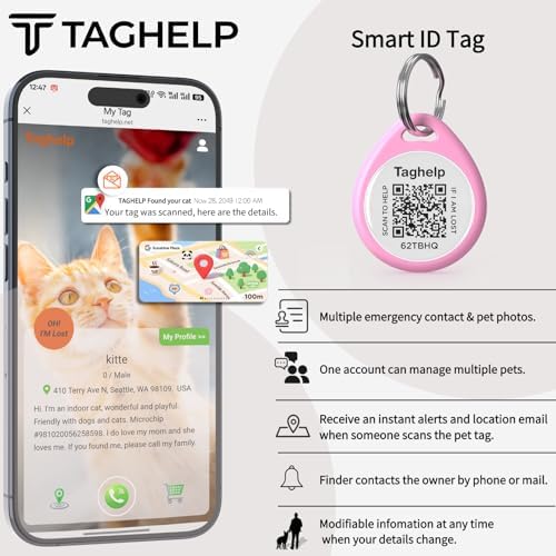 2-Pack QR Code Pet ID Dog cat Tags for Collar Personalized for Cats Online Profile - Scan QR Receive Instant Pet Location Alert Email, Anti-Lost,No Subscription fees (Blue & Pink, for cat - 1")