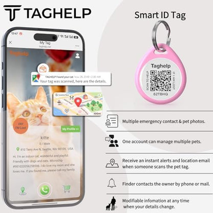 2-Pack QR Code Pet ID Dog cat Tags for Collar Personalized for Cats Online Profile - Scan QR Receive Instant Pet Location Alert Email, Anti-Lost,No Subscription fees (Blue & Pink, for cat - 1")