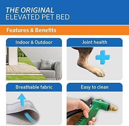 Coolaroo Original Elevated Dog Bed - Breathable Off-The-Ground Pet Bed with Cooling Fabric, Joint Relief & Moisture-Resistant Fabric, 100% Recyclable, Easy Clean, Aquatic Blue, Large