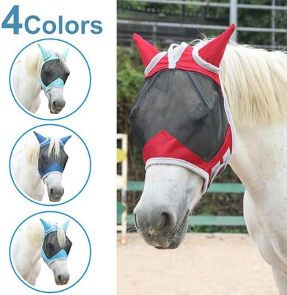 Horse Fly Mask with Ears, Breathable Fine Mesh Red Pony