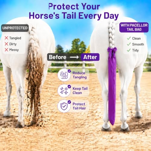 6 Pack Horse Tail Bags for Horses, Stretchy Tail Wraps with Tie Closure, Tail Protector for Grooming & Stable Use (Assorted Colors)