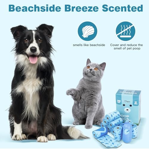 Joyeux 240 Count Ocean Scent Dog Poop Bags Rolls,with Dispenser